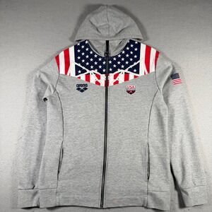 Arena USA Swimming Mens Medium OG Hooded Full Zip Jacket Grey Flag 003869-6617